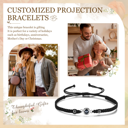 Personalised Projection Bracelet for Couples Custom Photo Bead Adjustable Bracelet 4 Styles Thoughtful Gift for Loved Ones