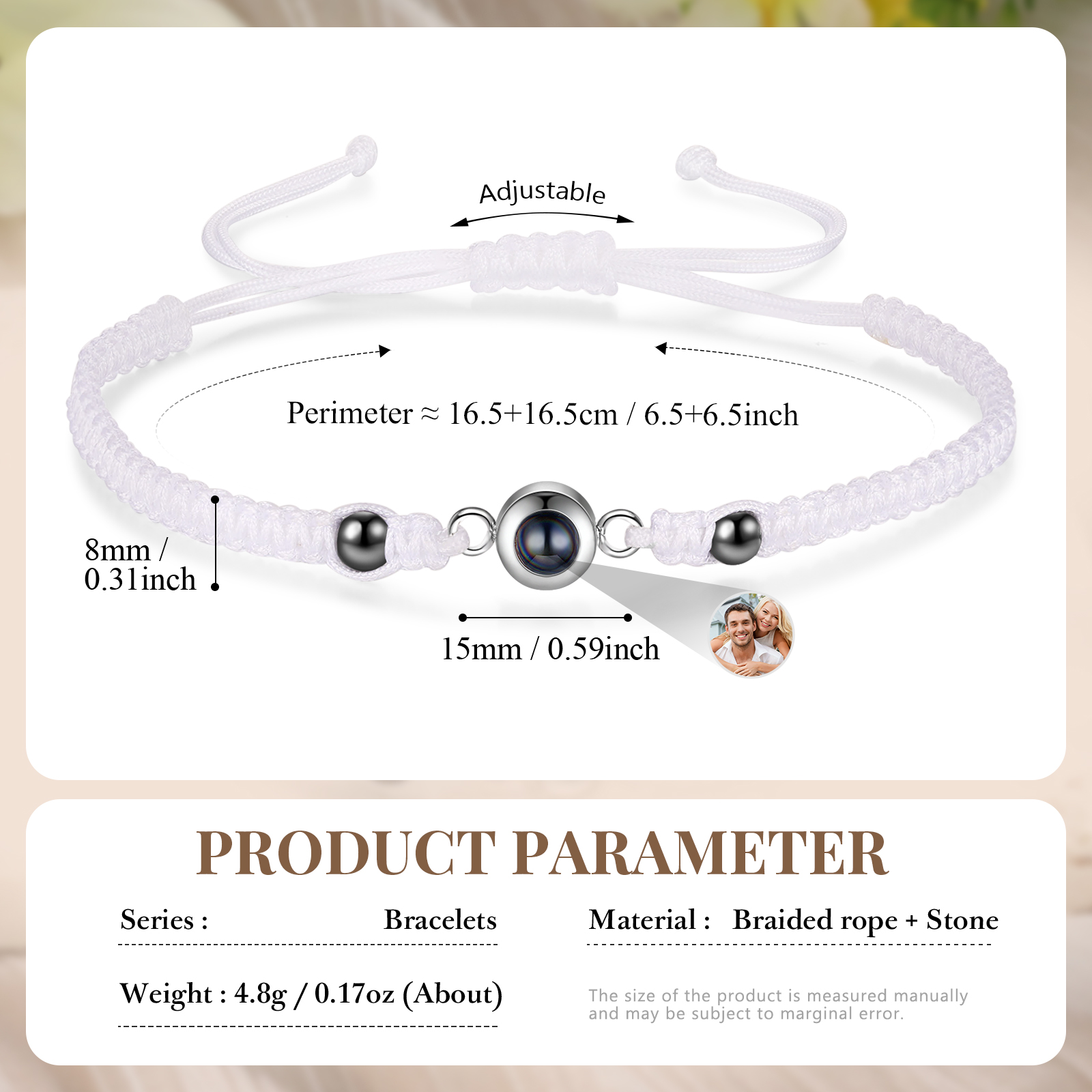 Personalised Projection Bracelet for Couples Custom Photo Bead Adjustable Bracelet 4 Styles Thoughtful Gift for Loved Ones