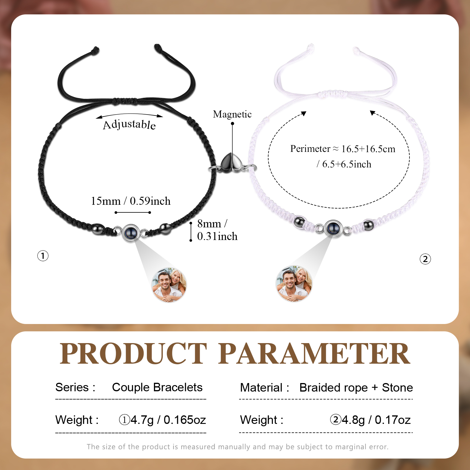 Personalised Projection Bracelet for Couples Custom Photo Bead Adjustable Bracelet 4 Styles Thoughtful Gift for Loved Ones