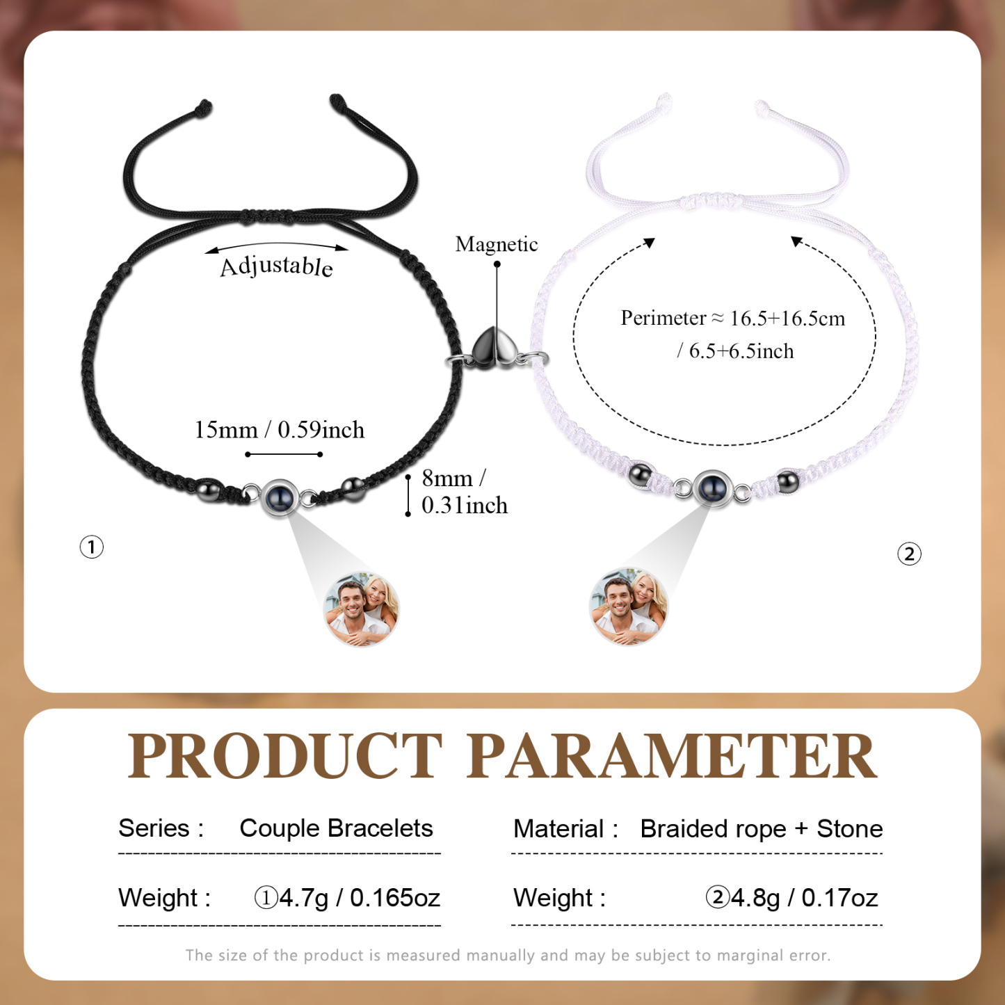 Personalised Projection Bracelet for Couples Custom Photo Bead Adjustable Bracelet 4 Styles Thoughtful Gift for Loved Ones