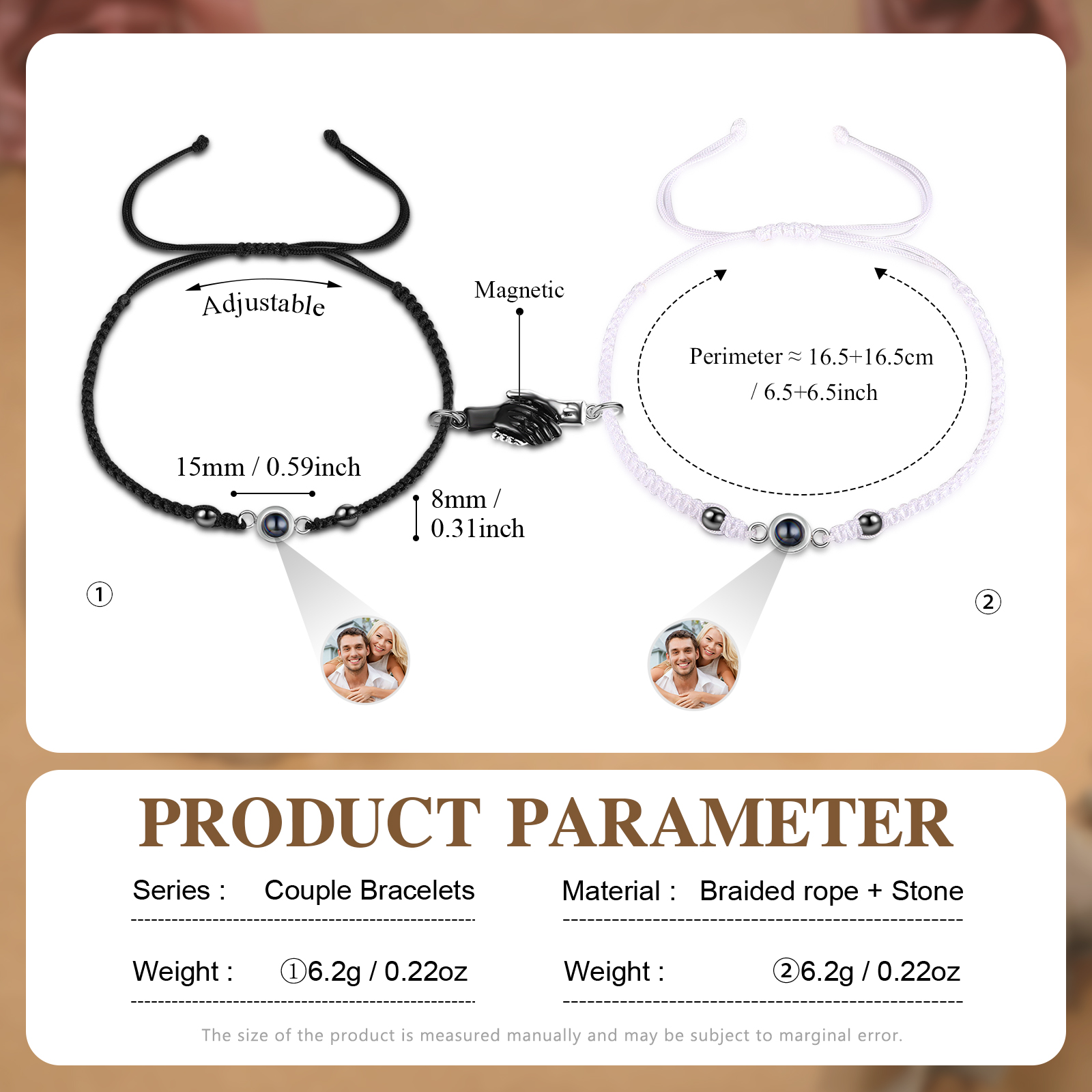 Personalised Projection Bracelet for Couples Custom Photo Bead Adjustable Bracelet 4 Styles Thoughtful Gift for Loved Ones