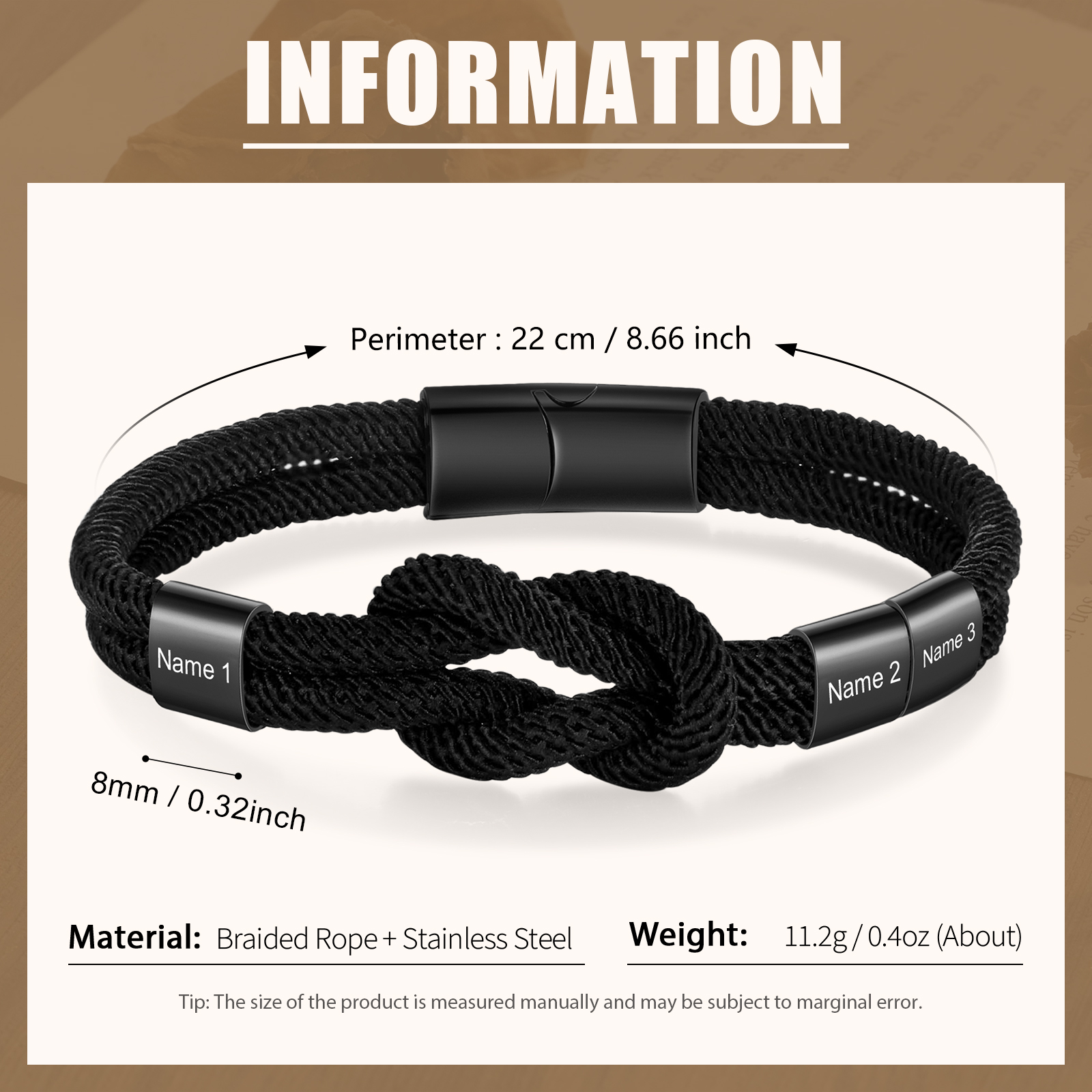 Personalised Minimalist Bar Clasp Unisex Braided Rope Bracelet Custom 3 Names Gift for Him-Jessemade AU