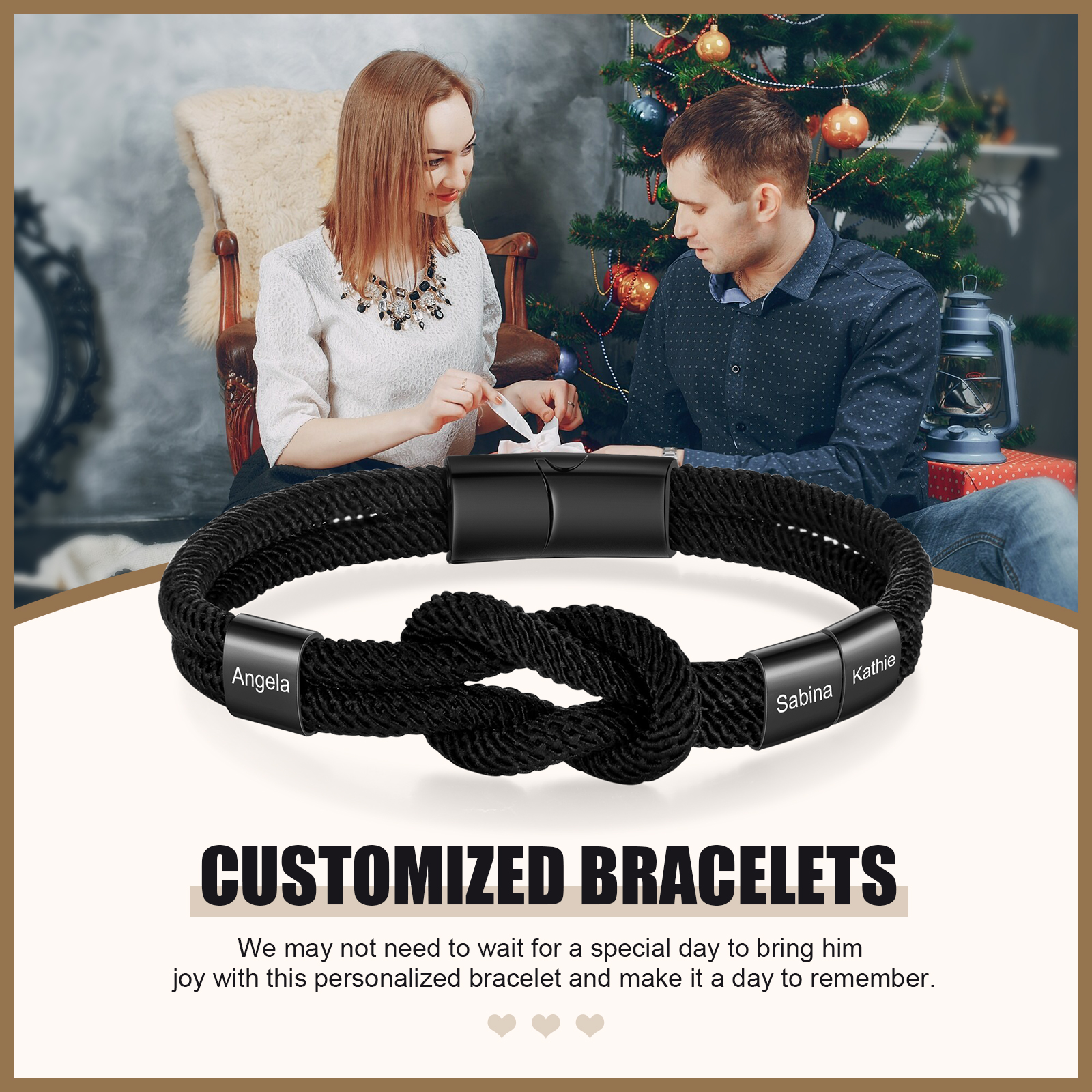 Personalised Minimalist Bar Clasp Unisex Braided Rope Bracelet Custom 3 Names Gift for Him-Jessemade AU