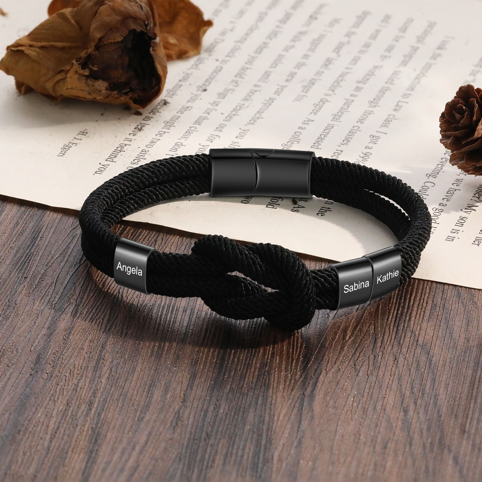 Personalised Minimalist Bar Clasp Unisex Braided Rope Bracelet Custom 3 Names Gift for Him-Jessemade AU