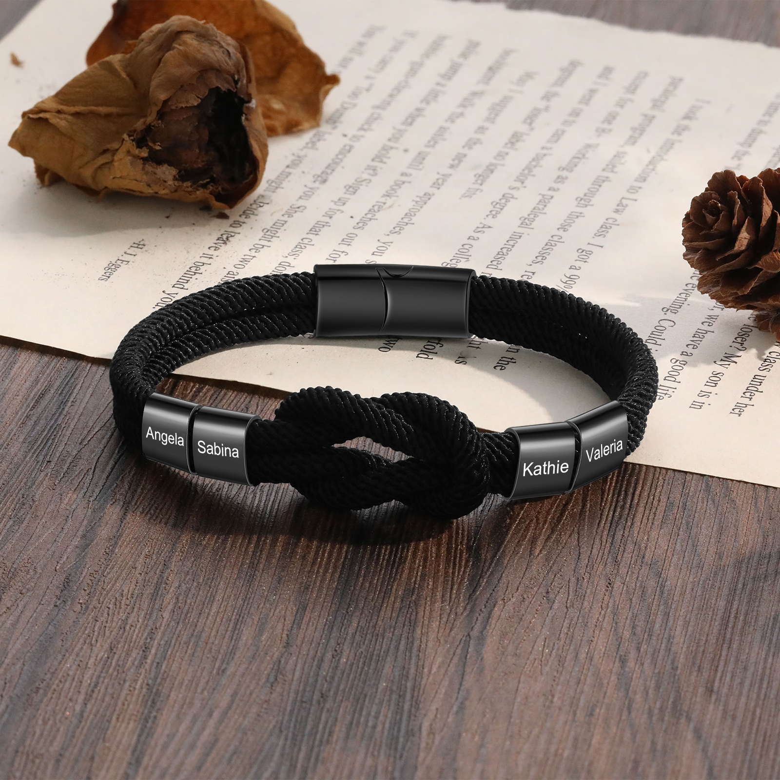 Personalised Minimalist Bar Clasp Unisex Braided Rope Bracelet Custom 4 Names Gift for Him-Jessemade AU