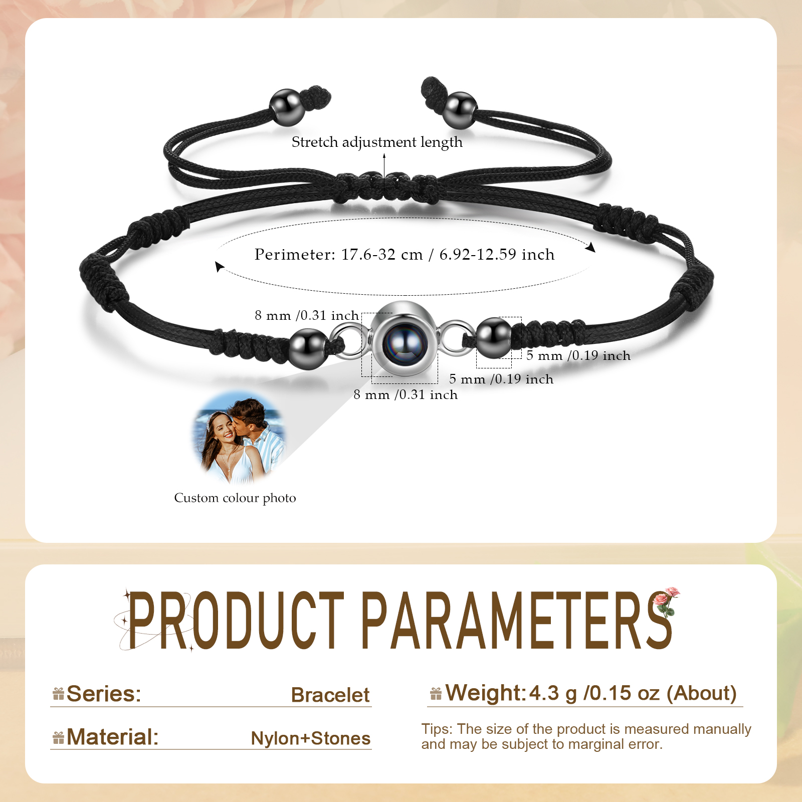Personalised Projection Bracelet with Custom Photo Adjustable String Bracelet Gift for Her
