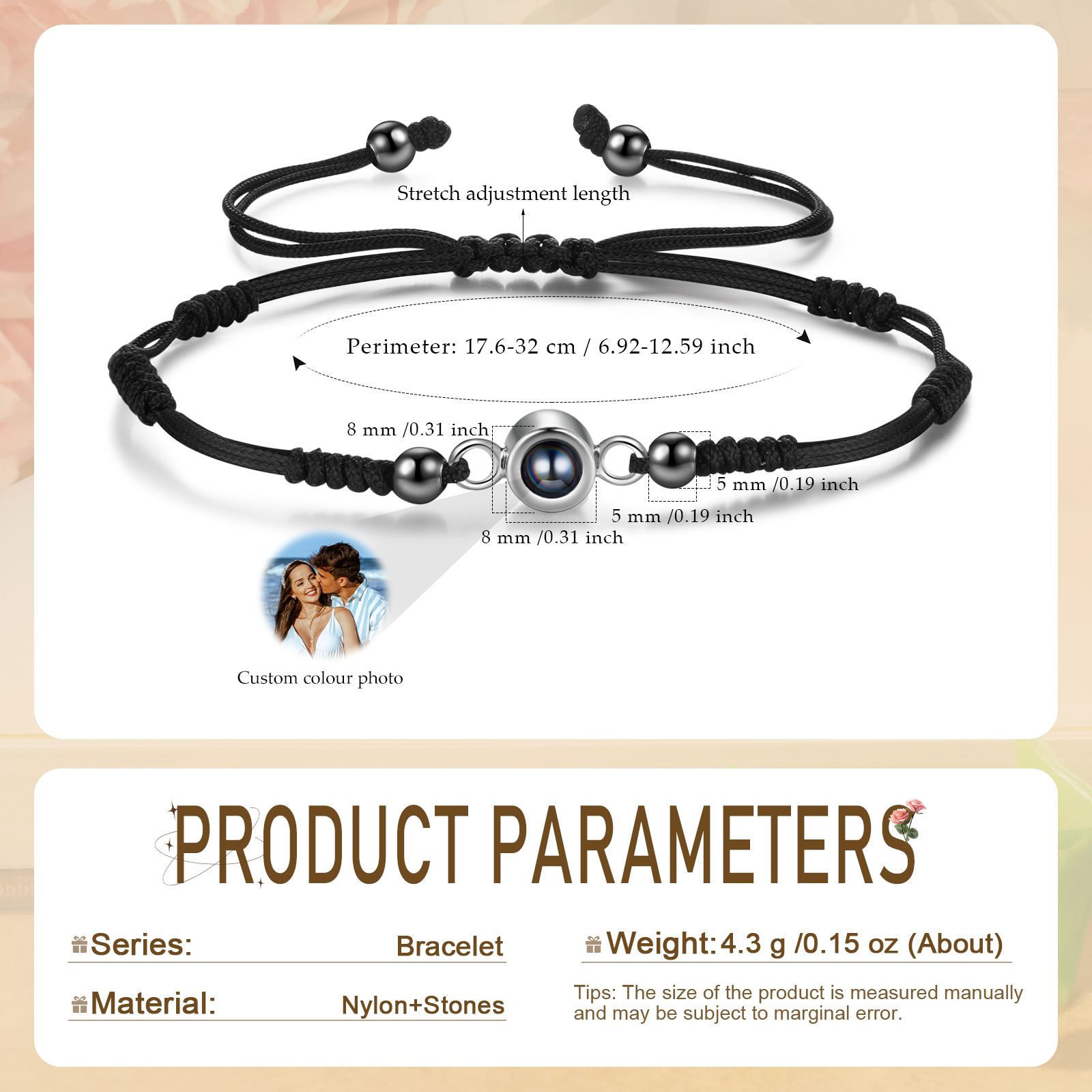Personalised Projection Bracelet with Custom Photo Adjustable String Bracelet Gift for Her