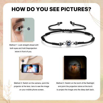 Personalised Projection Bracelet with Custom Photo Adjustable String Bracelet Gift for Her