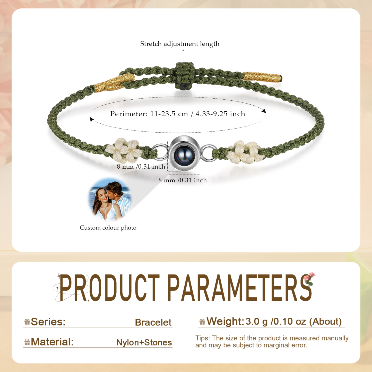 Personalised Projection Green Braid Women Bracelet with 1 Photo Unique Gift for her-Jessemade AU