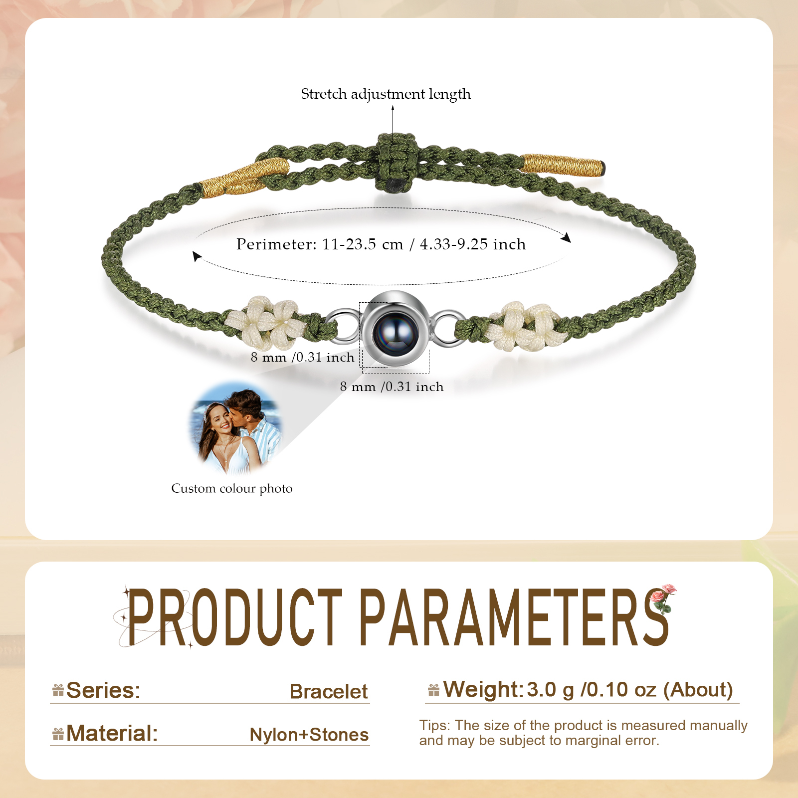 Personalised Projection Green Braid Women Bracelet with 1 Photo Unique Gift for her-Jessemade AU