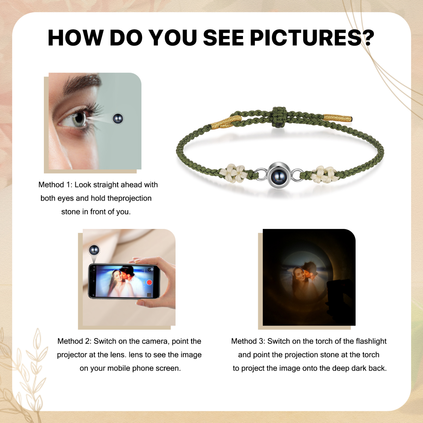 Personalised Projection Green Braid Women Bracelet with 1 Photo Unique Gift for her-Jessemade AU