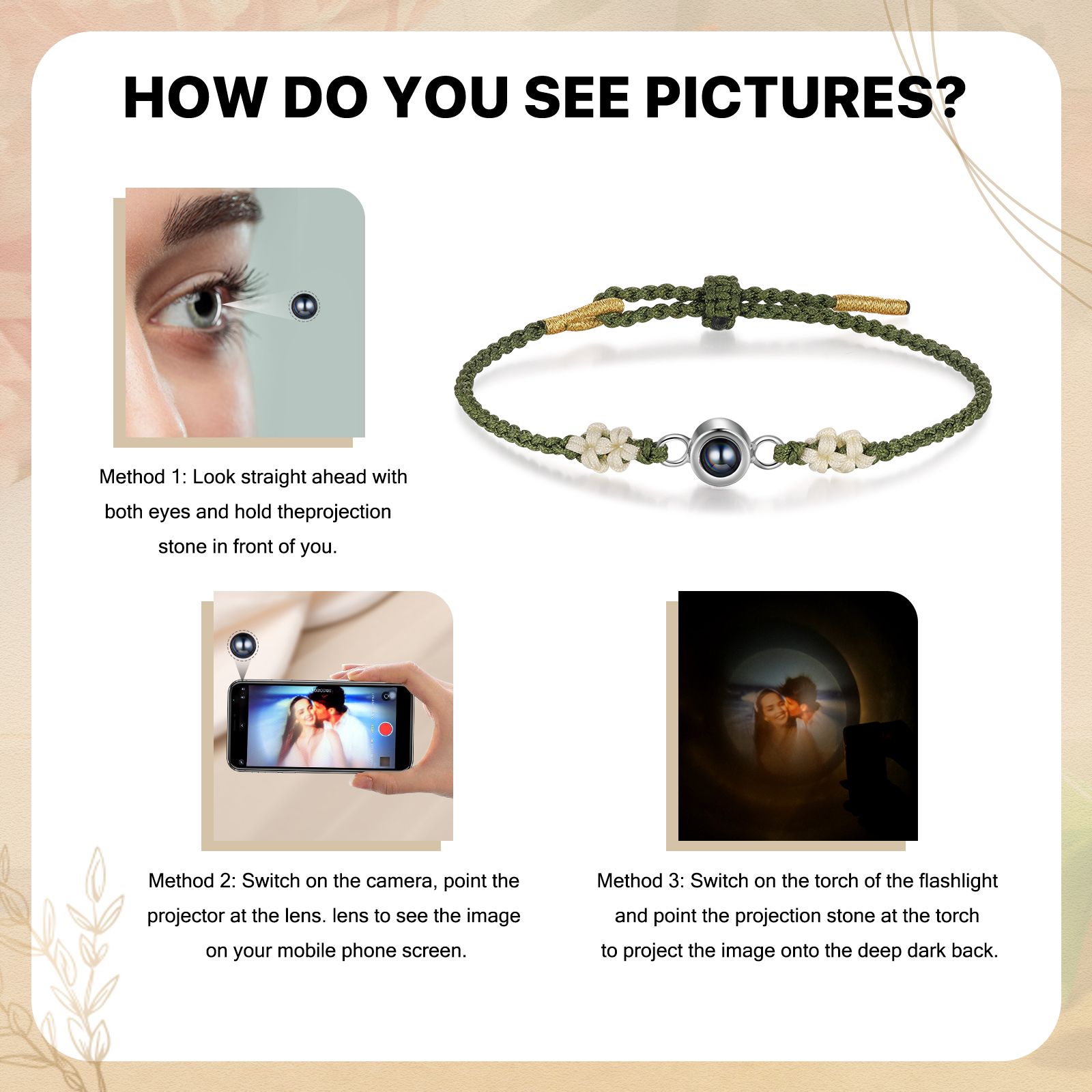 Personalised Projection Green Braid Women Bracelet with 1 Photo Unique Gift for her-Jessemade AU