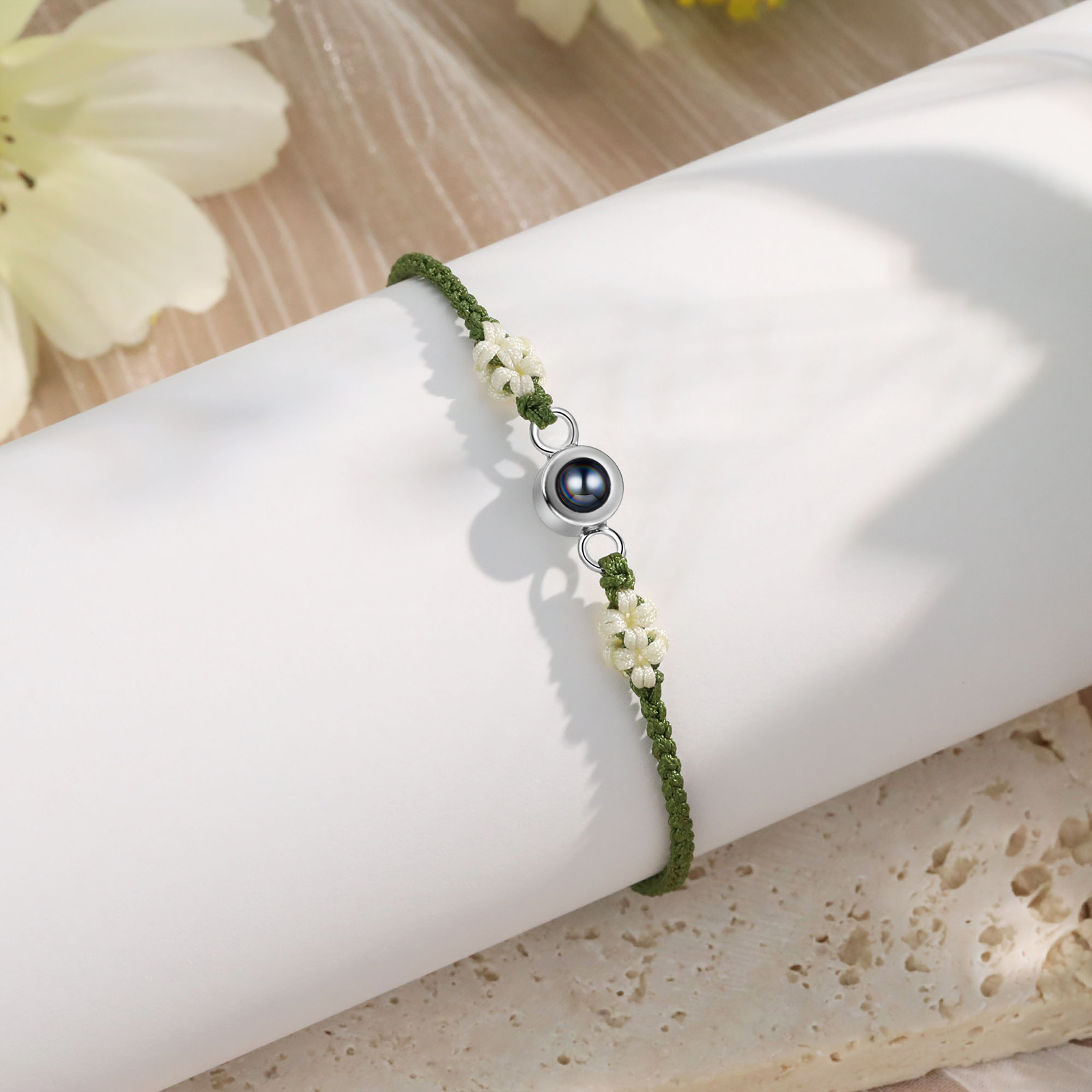 Personalised Projection Green Braid Women Bracelet with 1 Photo Unique Gift for her-Jessemade AU