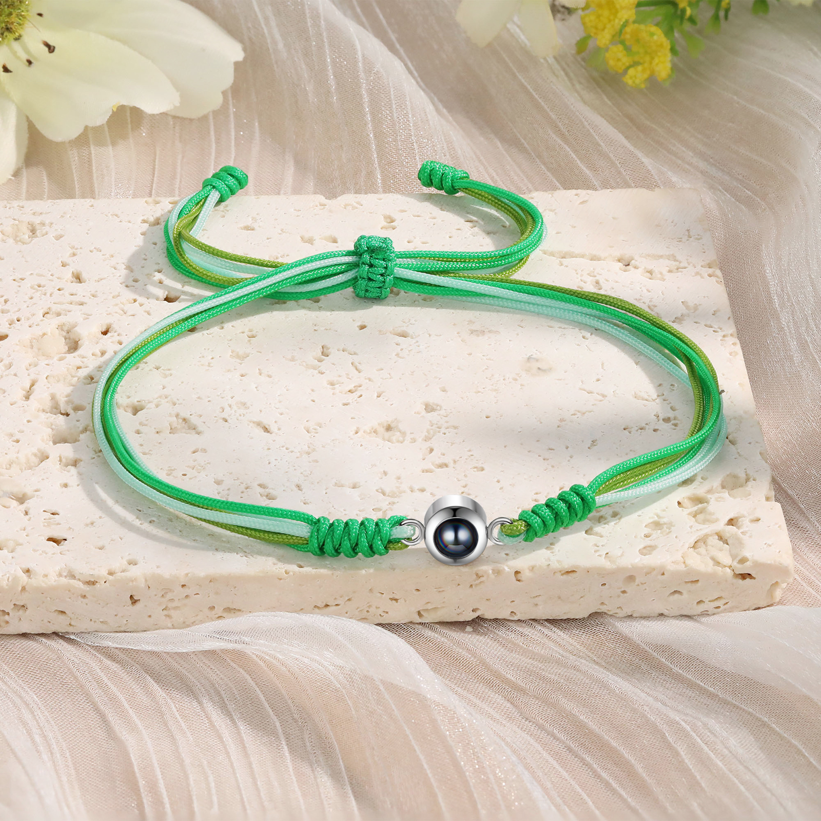Personalised Projection Green Bracelet with Custom Photo Adjustable String Bracelet Gift for Her