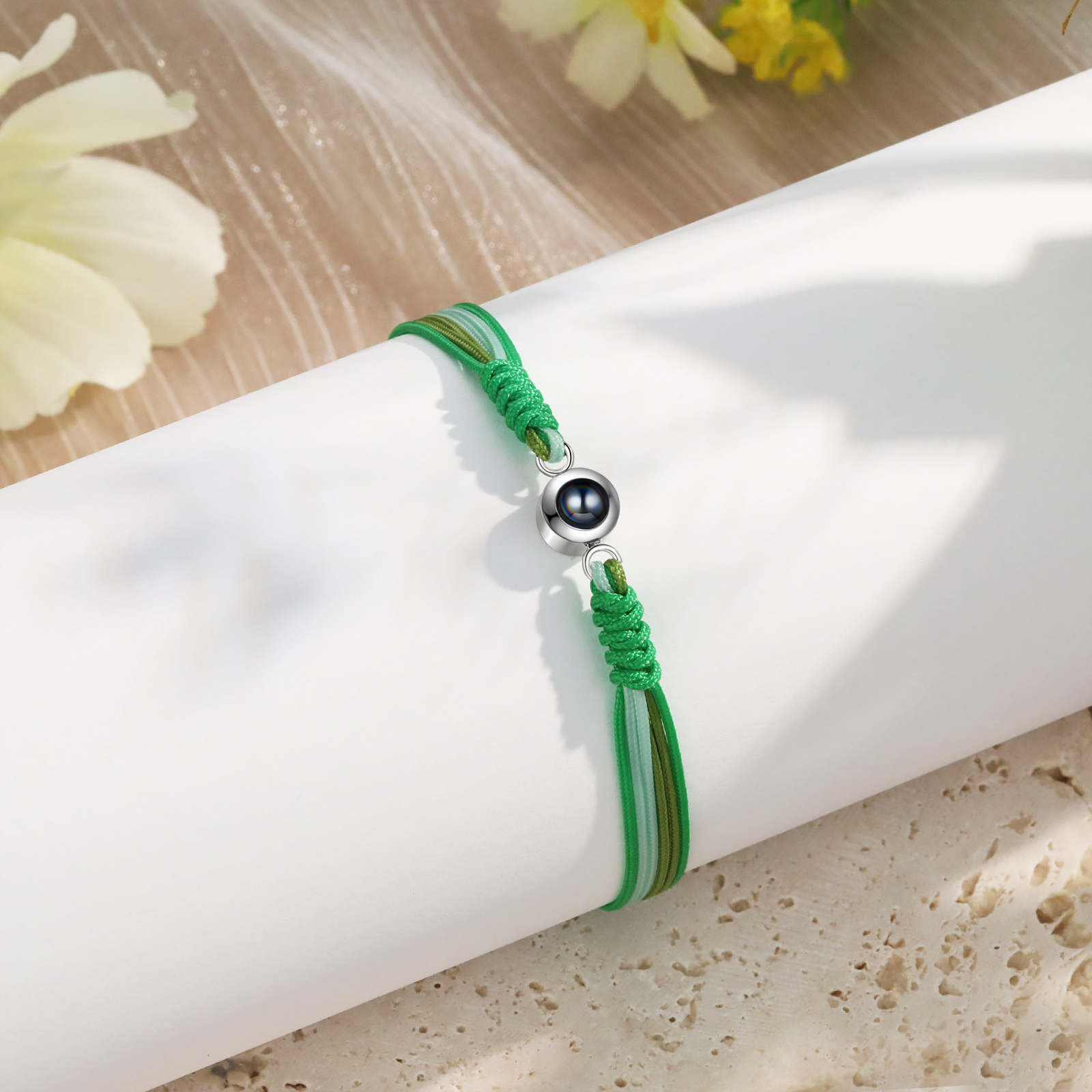 Personalised Projection Green Bracelet with Custom Photo Adjustable String Bracelet Gift for Her