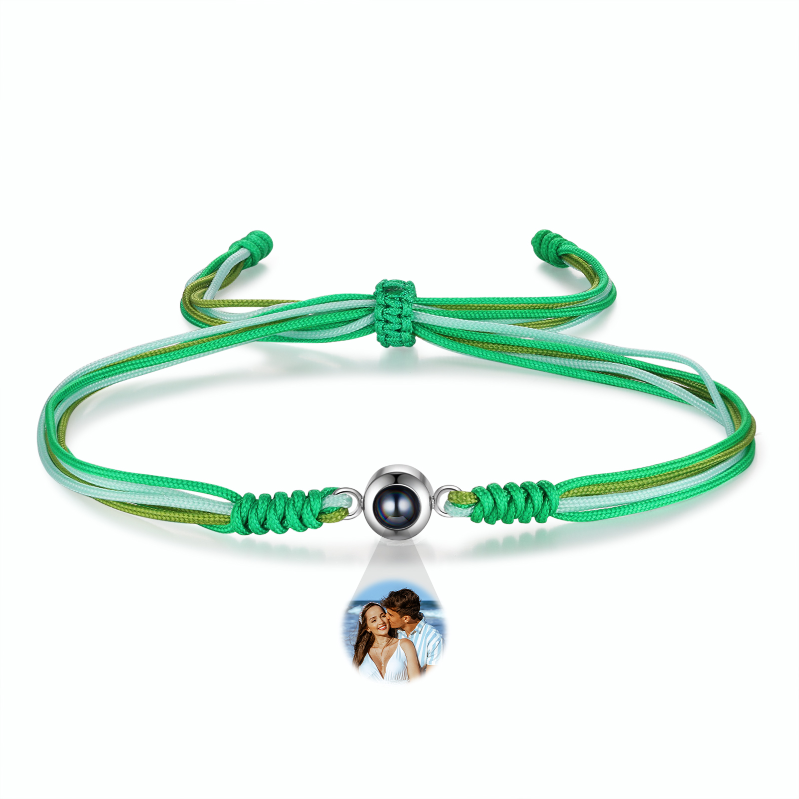 Personalised Projection Green Bracelet with Custom Photo Adjustable String Bracelet Gift for Her
