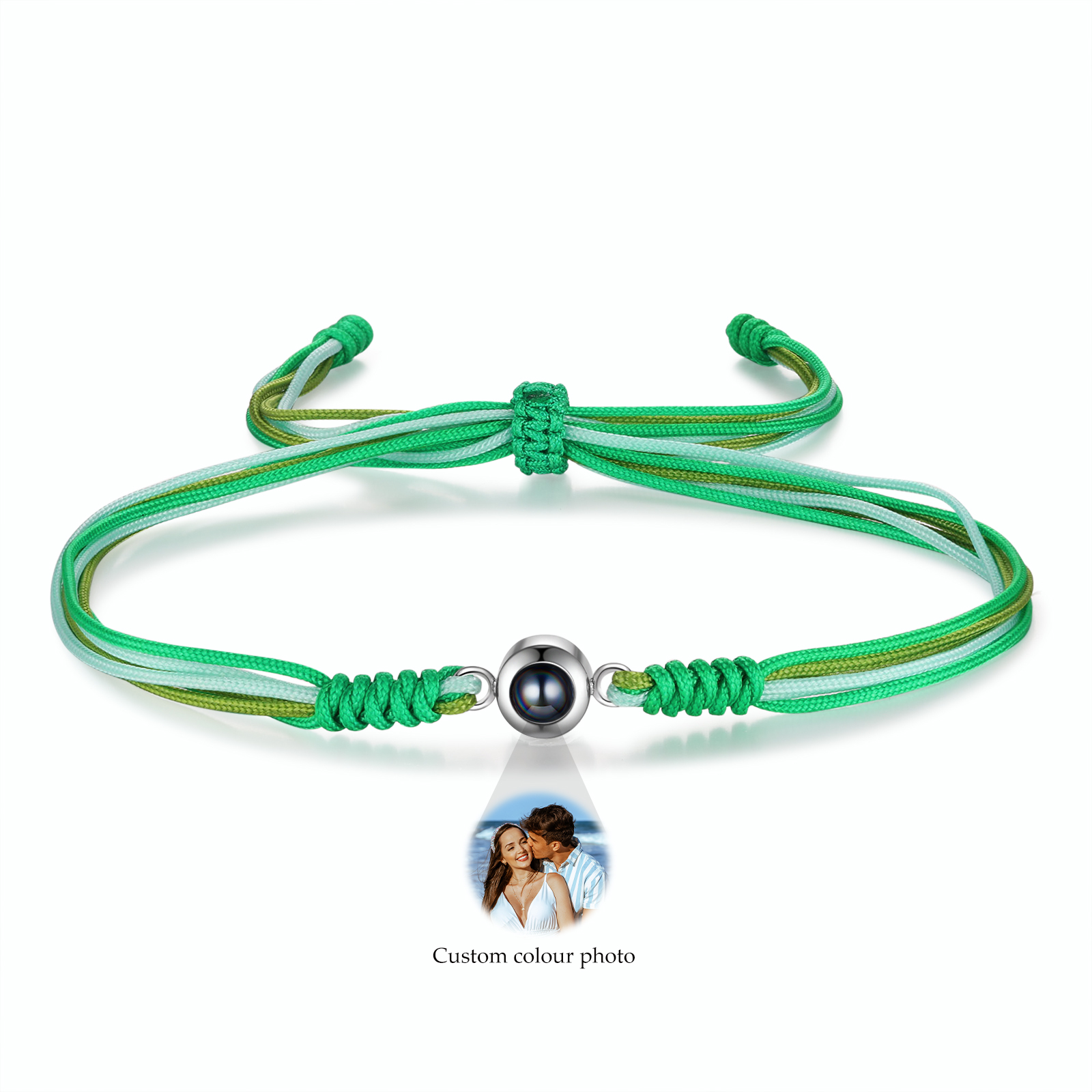 Personalised Projection Green Bracelet with Custom Photo Adjustable String Bracelet Gift for Her
