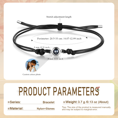 Personalised Projection Bracelet with 1 Photo Adjustable Leather & String Bracelet Custom Gift for Her