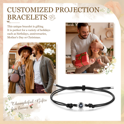Personalised Projection Bracelet with 1 Photo Adjustable Leather & String Bracelet Custom Gift for Her