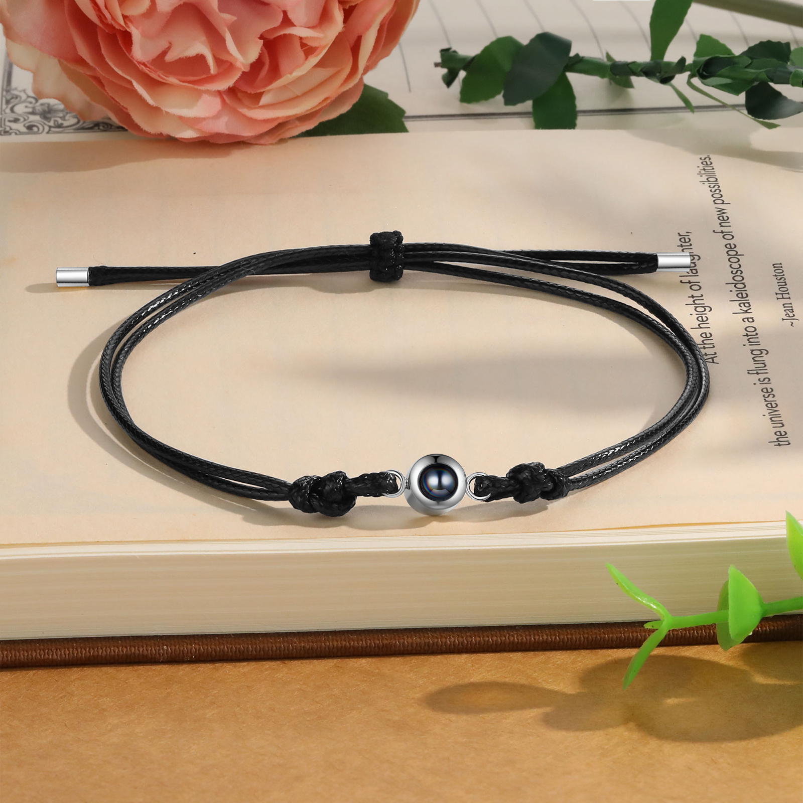 Personalised Projection Bracelet with 1 Photo Adjustable Leather & String Bracelet Custom Gift for Her