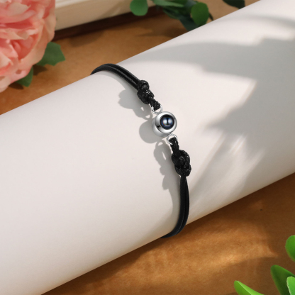 Personalised Projection Bracelet with 1 Photo Adjustable Leather & String Bracelet Custom Gift for Her
