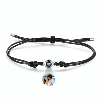 Personalised Projection Bracelet with 1 Photo Adjustable Leather & String Bracelet Custom Gift for Her