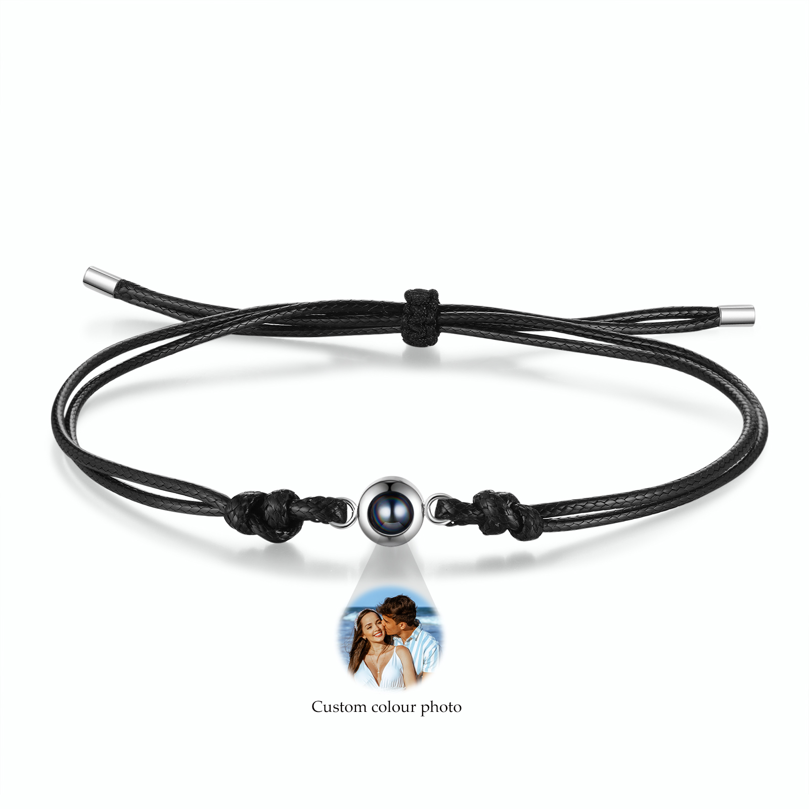 Personalised Projection Bracelet with 1 Photo Adjustable Leather & String Bracelet Custom Gift for Her