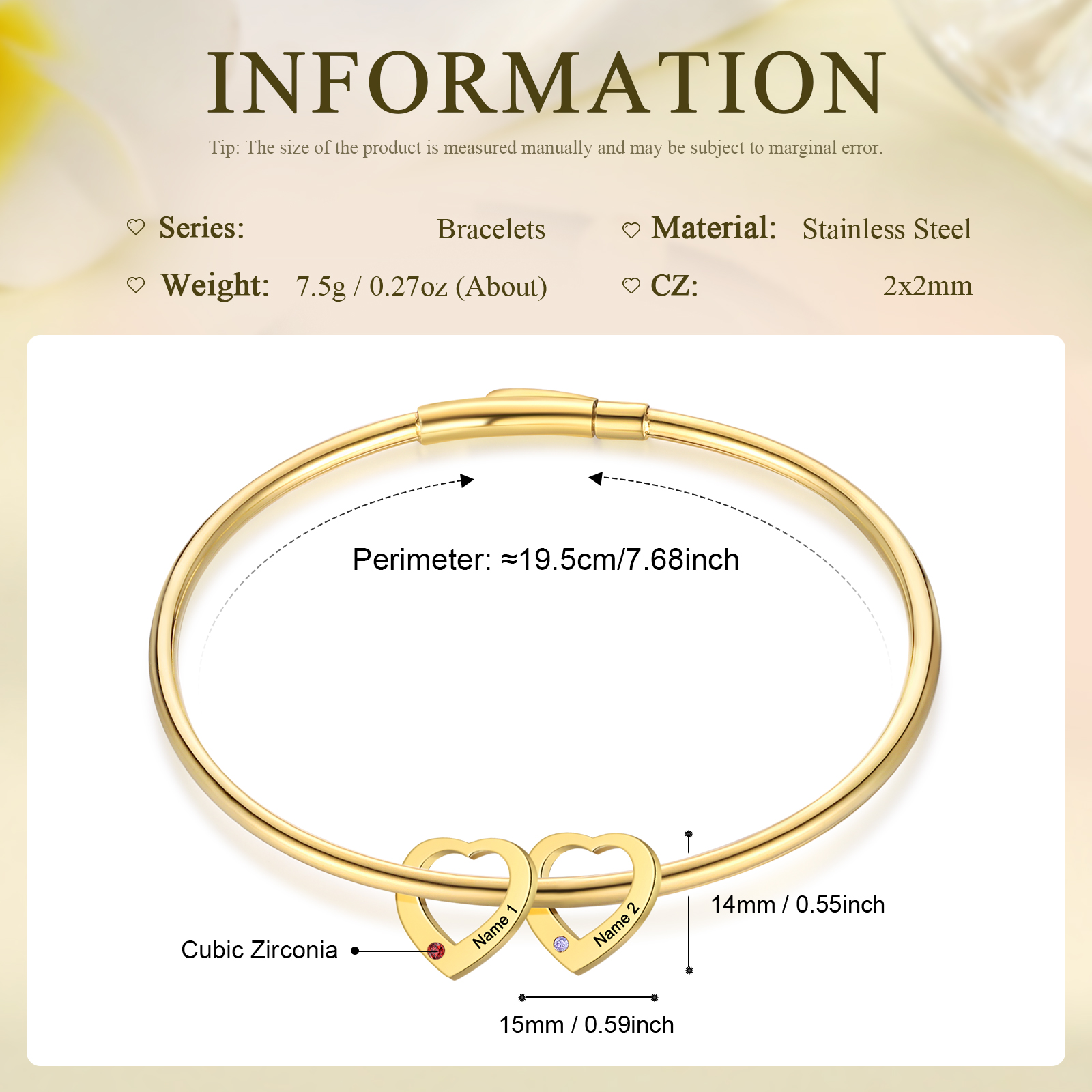 Personalised Heart Bracelet With 2 Birthstones Engraved Names Bracelet Gift For Women-Jessemade AU