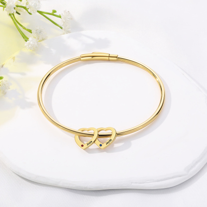 Personalised Heart Bracelet With 2 Birthstones Engraved Names Bracelet Gift For Women-Jessemade AU