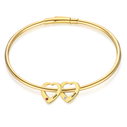 Personalised Heart Bracelet With 2 Birthstones Engraved Names Bracelet Gift For Women-Jessemade AU