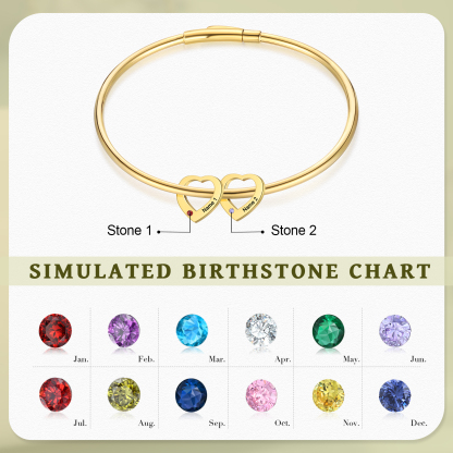 Personalised Heart Bracelet With 2 Birthstones Engraved Names Bracelet Gift For Women-Jessemade AU
