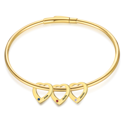 Personalised Heart Bracelet With 3 Birthstones Engraved Names Bracelet Gift For Women-Jessemade AU