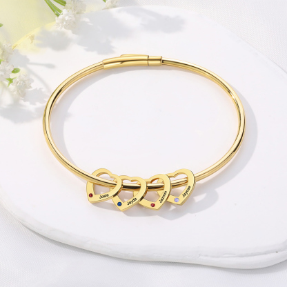 Personalised Heart Bracelet With 4 Birthstones Engraved Names Bracelet Gift For Women-Jessemade AU