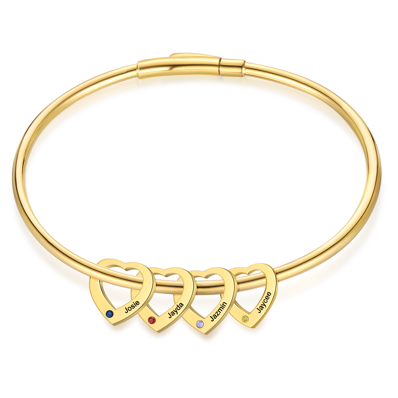 Personalised Heart Bracelet With 4 Birthstones Engraved Names Bracelet Gift For Women-Jessemade AU