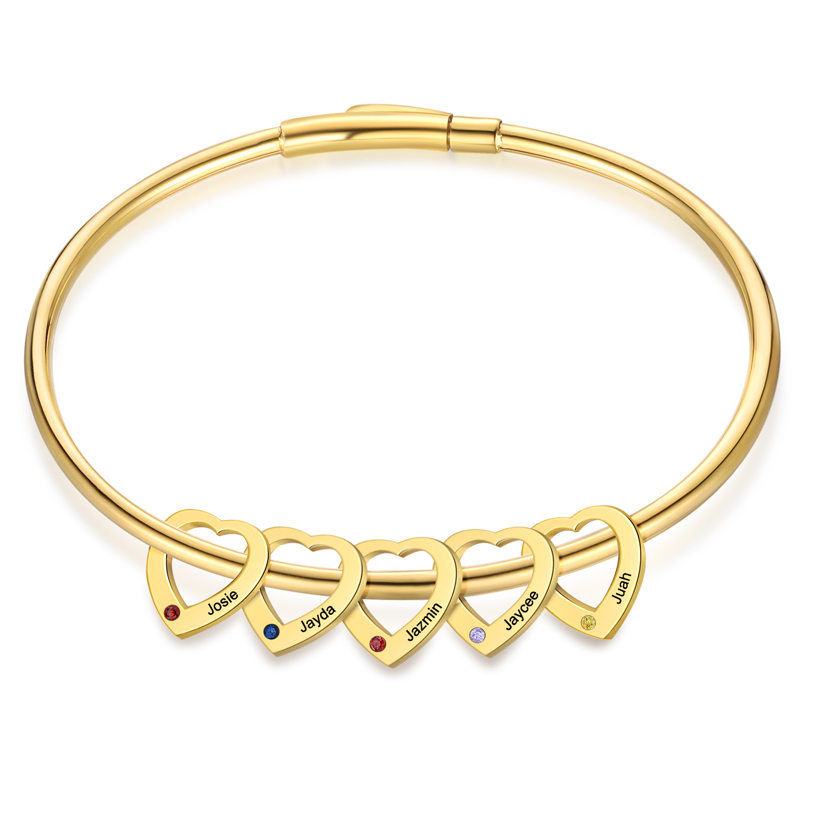 Personalised Heart Bracelet With 5 Birthstones Engraved Names Bracelet Gift For Women-Jessemade AU