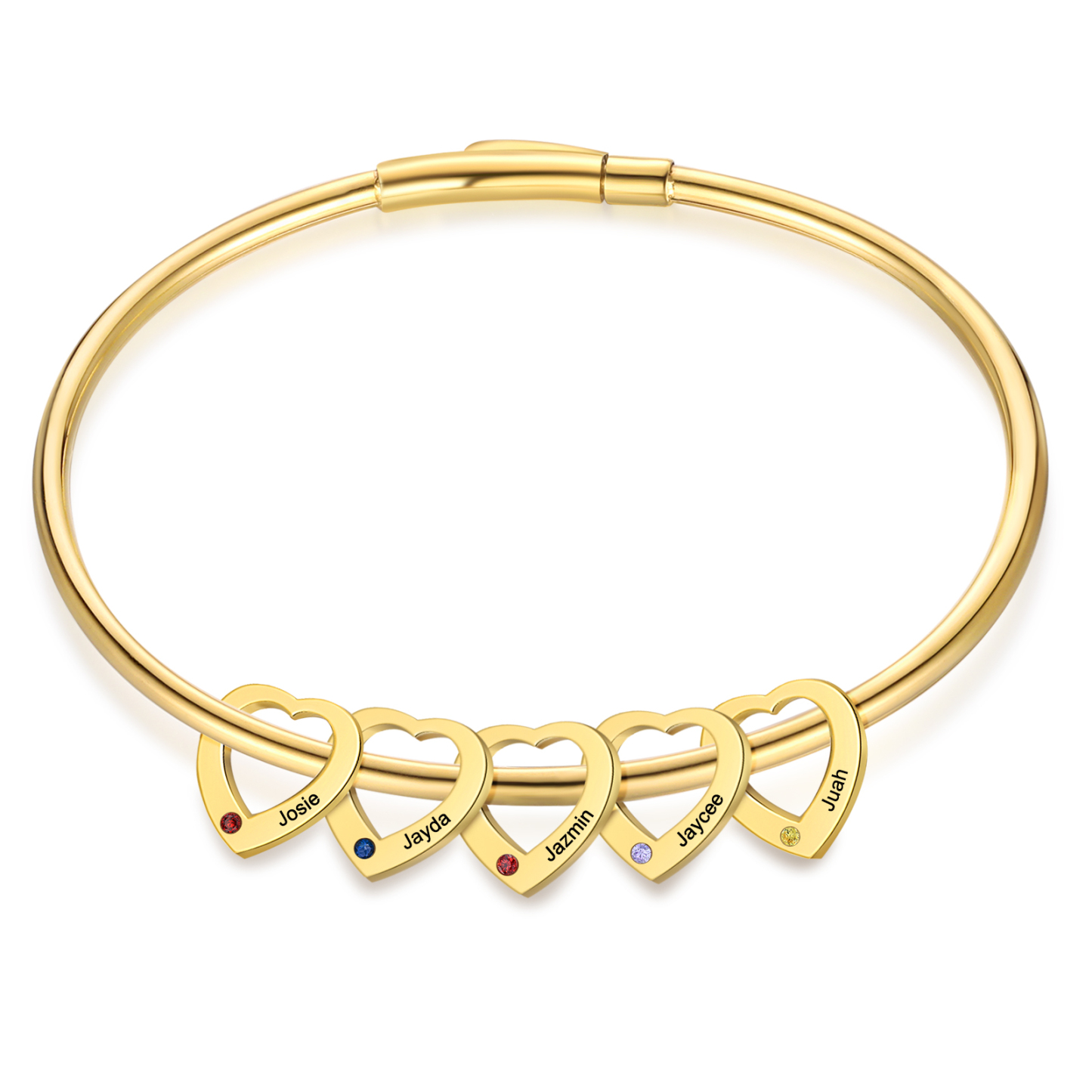 Personalised Heart Bracelet With 5 Birthstones Engraved Names Bracelet Gift For Women-Jessemade AU