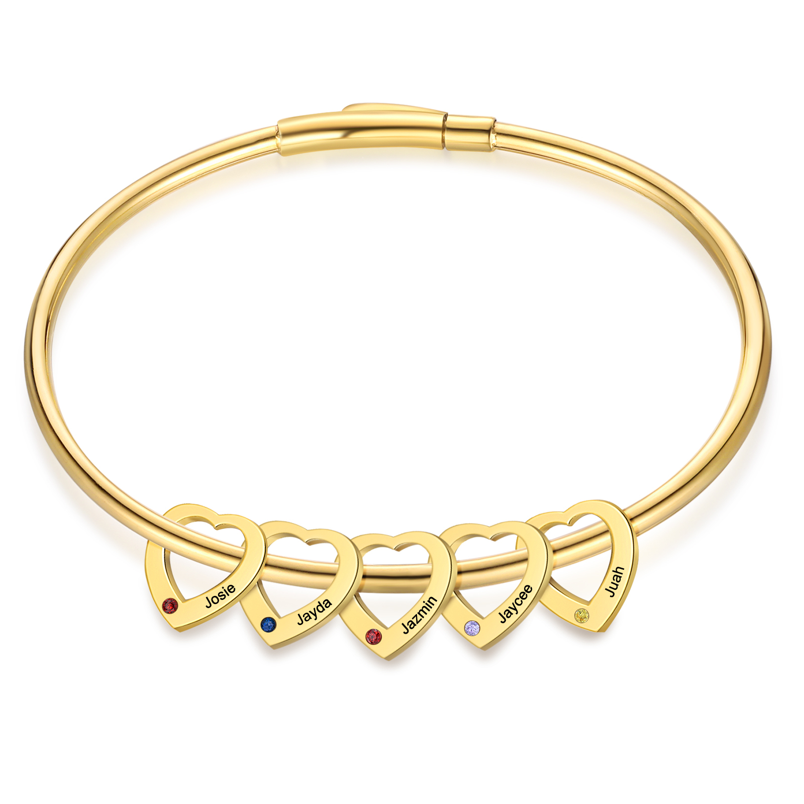 Personalised Heart Bracelet With 5 Birthstones Engraved Names Bracelet Gift For Women-Jessemade AU