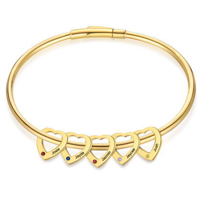 Personalised Heart Bracelet With 5 Birthstones Engraved Names Bracelet Gift For Women-Jessemade AU