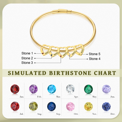 Personalised Heart Bracelet With 5 Birthstones Engraved Names Bracelet Gift For Women-Jessemade AU