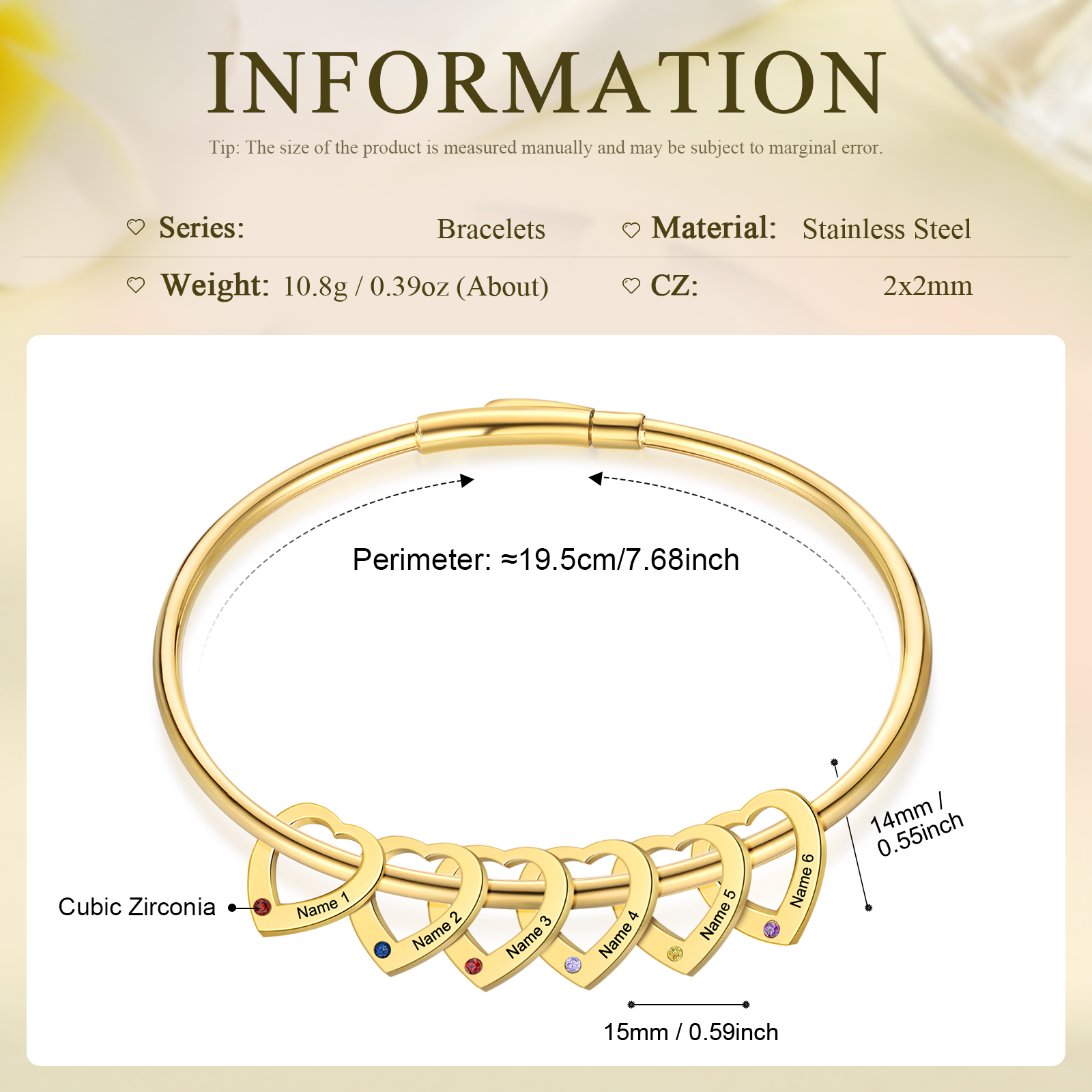 Personalised Heart Bracelet With 6 Birthstones Engraved Names Bracelet Gift For Women-Jessemade AU