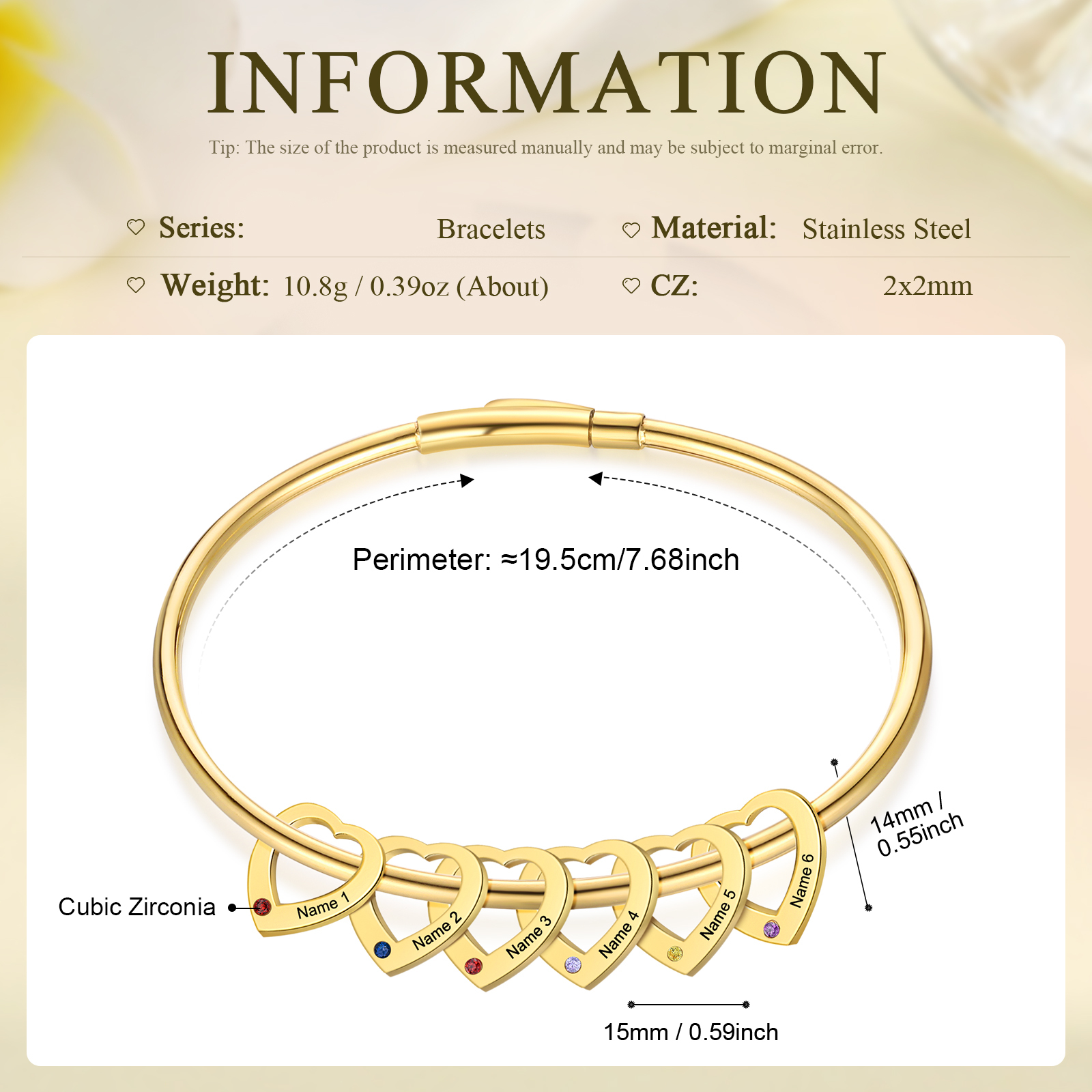 Personalised Heart Bracelet With 6 Birthstones Engraved Names Bracelet Gift For Women-Jessemade AU