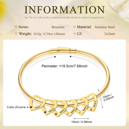 Personalised Heart Bracelet With 6 Birthstones Engraved Names Bracelet Gift For Women-Jessemade AU
