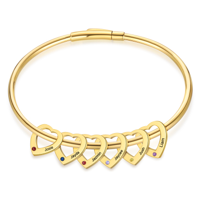 Personalised Heart Bracelet With 6 Birthstones Engraved Names Bracelet Gift For Women-Jessemade AU