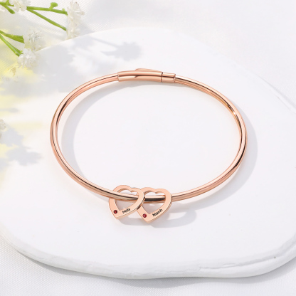 Personalised Heart Bracelet With 2 Birthstones Engraved Names Bracelet Gift For Women-Jessemade AU