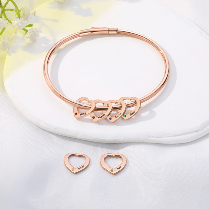 Personalised Heart Bracelet With 5 Birthstones Engraved Names Bracelet Gift For Women-Jessemade AU