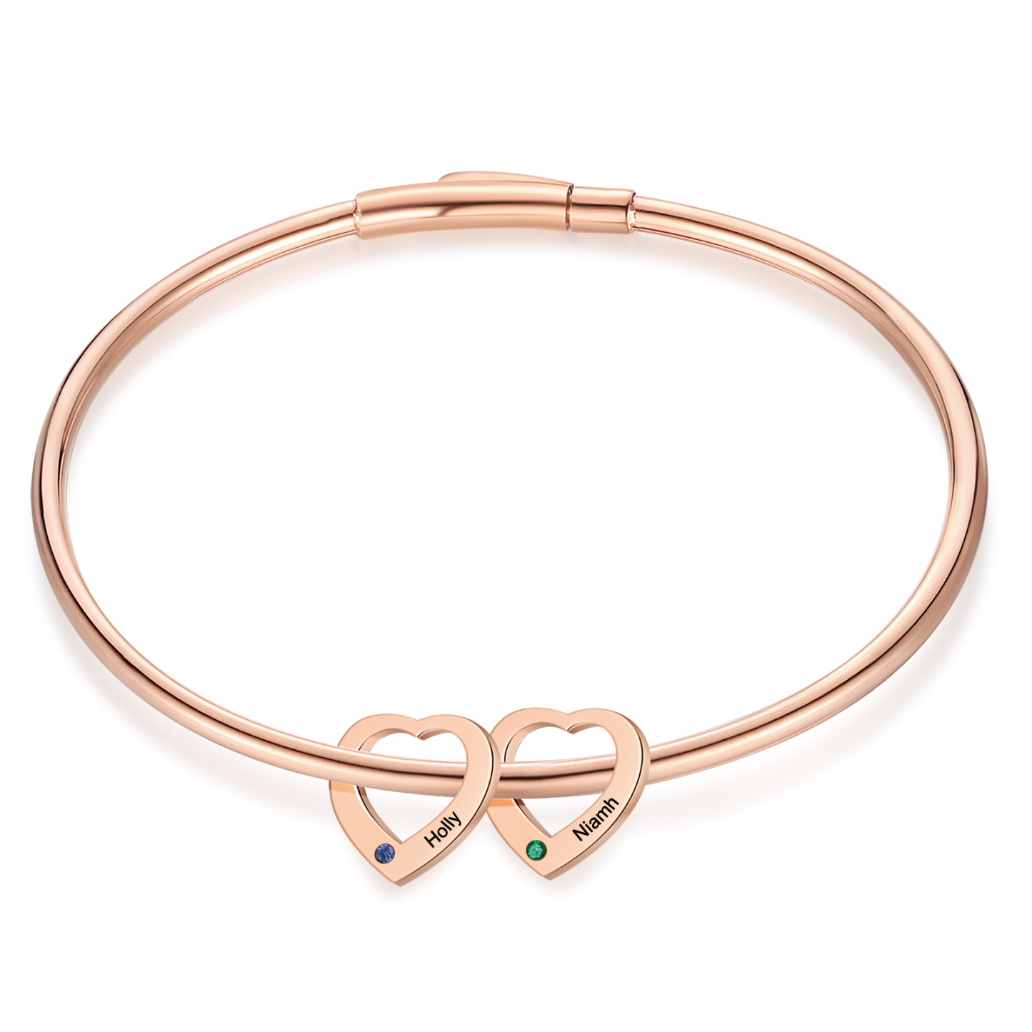 Personalised Heart Bracelet With 2 Birthstones Engraved Names Bracelet Gift For Women-Jessemade AU