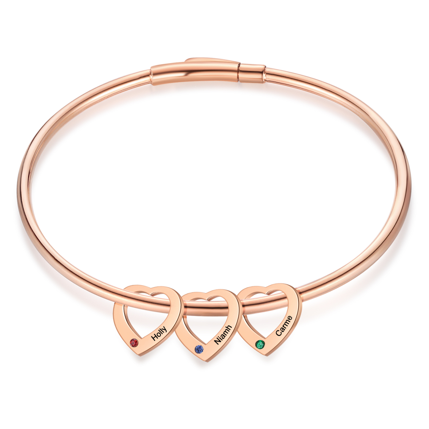 Personalised Heart Bracelet With 3 Birthstones Engraved Names Bracelet Gift For Women-Jessemade AU