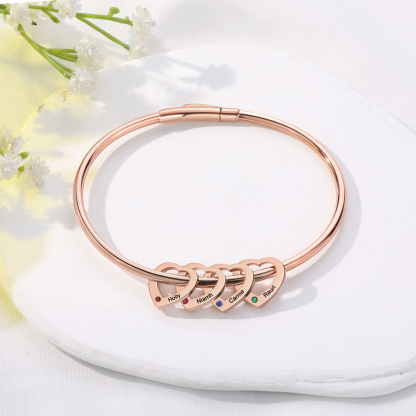 Personalised Heart Bracelet With 4 Birthstones Engraved Names Bracelet Gift For Women-Jessemade AU