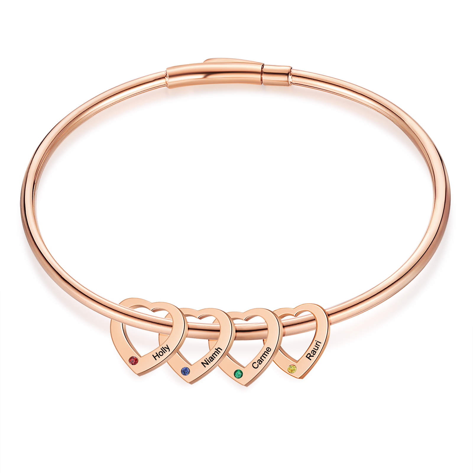 Personalised Heart Bracelet With 4 Birthstones Engraved Names Bracelet Gift For Women-Jessemade AU