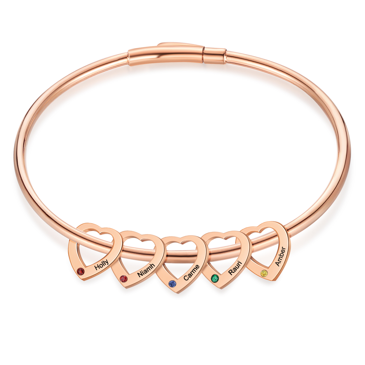 Personalised Heart Bracelet With 5 Birthstones Engraved Names Bracelet Gift For Women-Jessemade AU